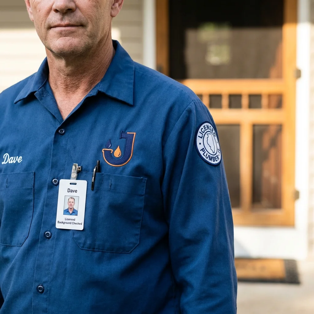 Licensed plumber showing ID badge in Williamstown, WV