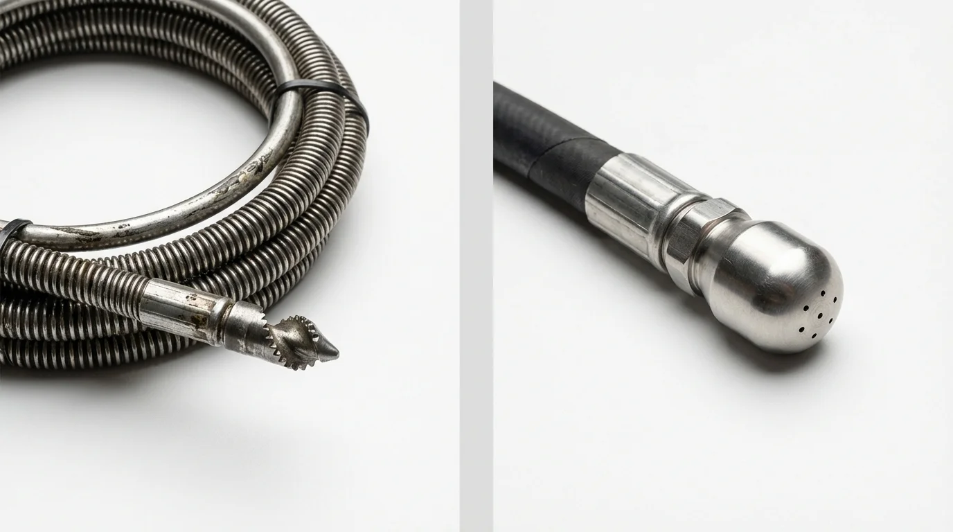 Drain snake cable and hydro jetting nozzle used for drain cleaning in Williamstown, WV