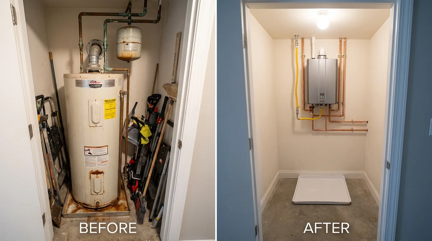 Tank water heater versus wall-mounted tankless unit comparison for Williamstown, WV homeowners